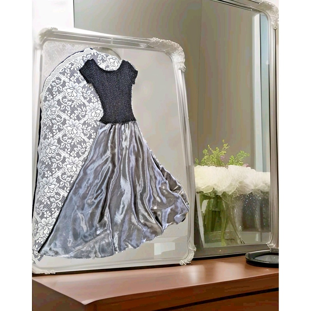 JS Collections Evening Dress 4 Black Silver Satin Special Occasion‎ Wedding Prom